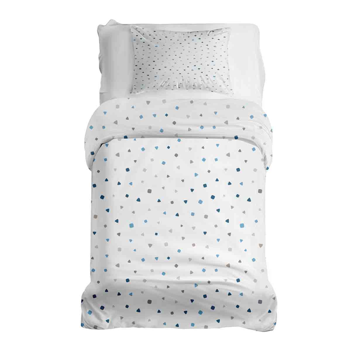 Set di biancheria da letto con coperte terapeutiche bianco con piccole forme blu
