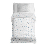 Set di biancheria da letto con coperta terapeutica bianca con piccole forme blu