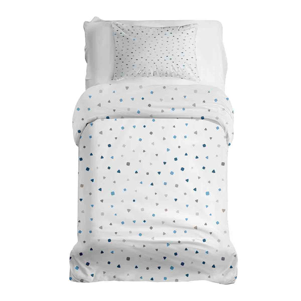 Set di biancheria da letto con coperta terapeutica bianca con piccole forme blu