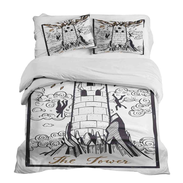 Set di biancheria da letto con coperta terapeutica bianca con torre