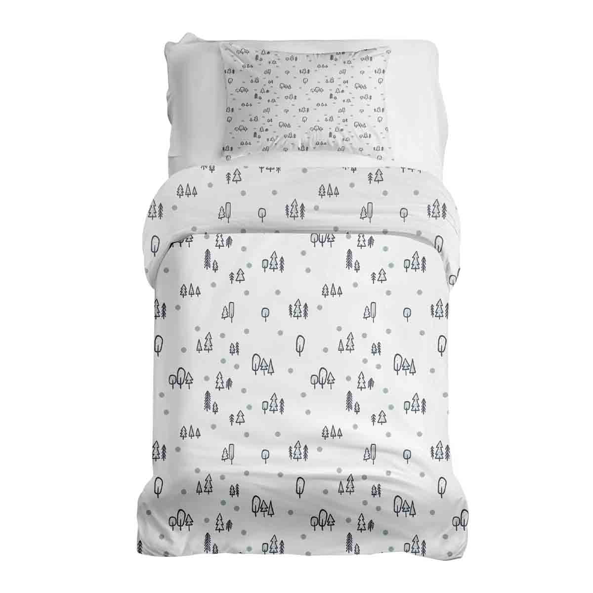 Set di biancheria da letto con coperte terapeutiche bianco con puntini e alberi