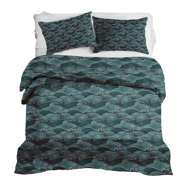 Set di biancheria da letto con coperte terapeutiche onde turchese-verde