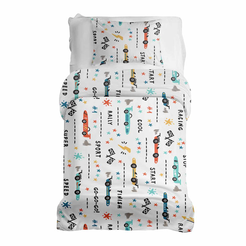 Set di biancheria da letto con coperte terapeutiche bianco con macchine da corsa