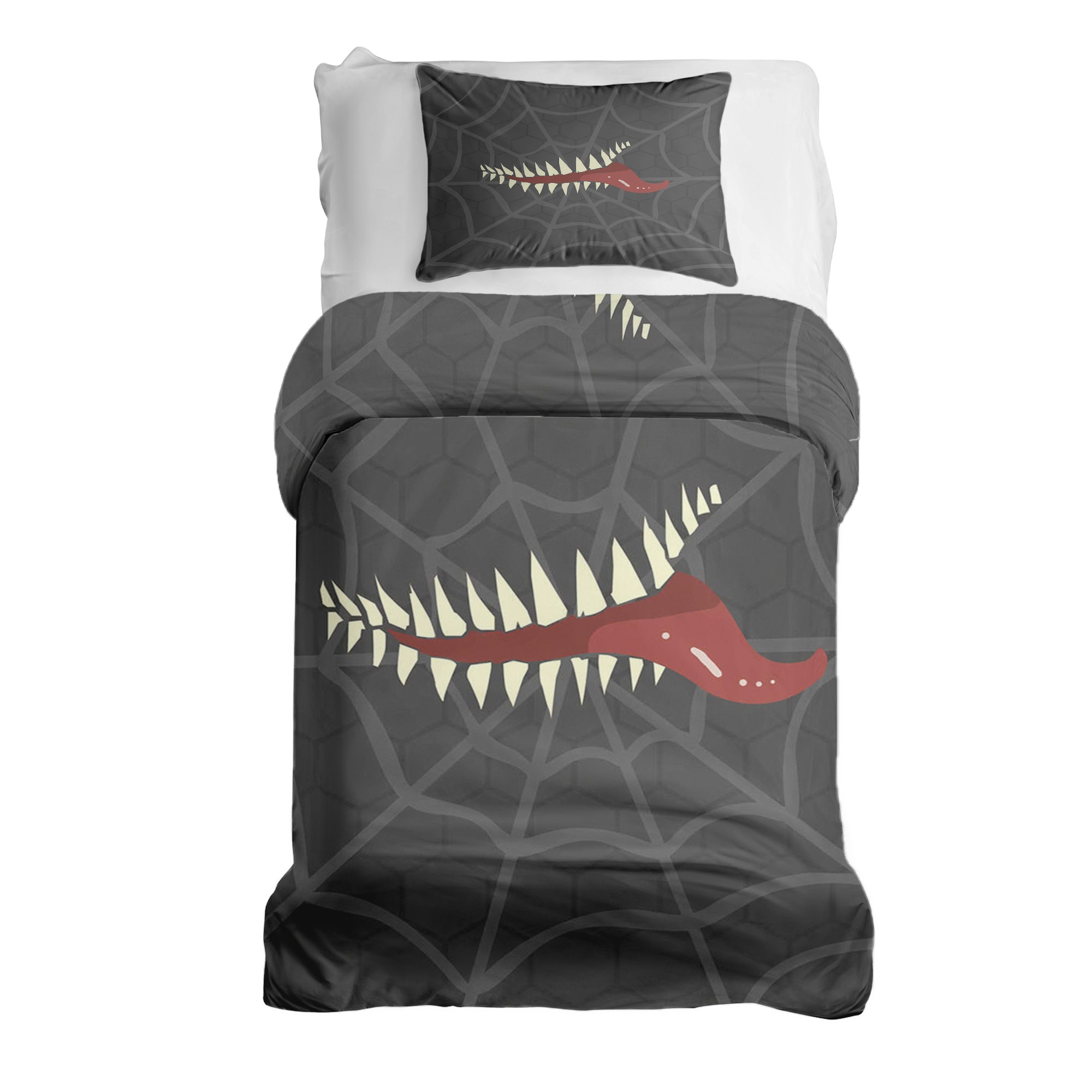 Set di biancheria da letto con coperta terapeutica grigia a ragnatela