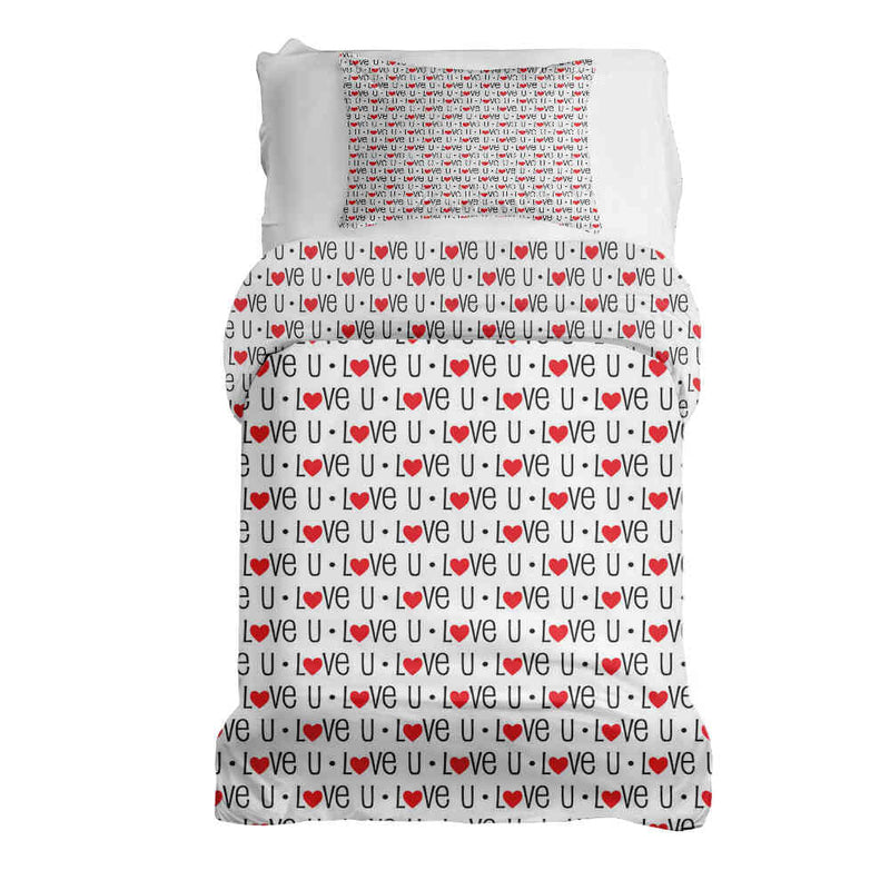 Set di biancheria da letto con coperta terapeutica bianca Love U