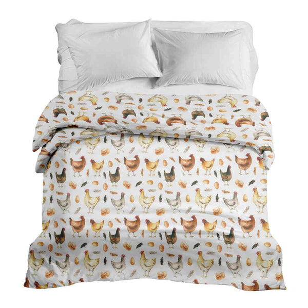 Coperta terapeutica originale - Rivestimento in cotone bianco con galline
