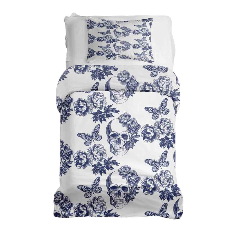 Set di biancheria da letto con coperta terapeutica fiori teschio