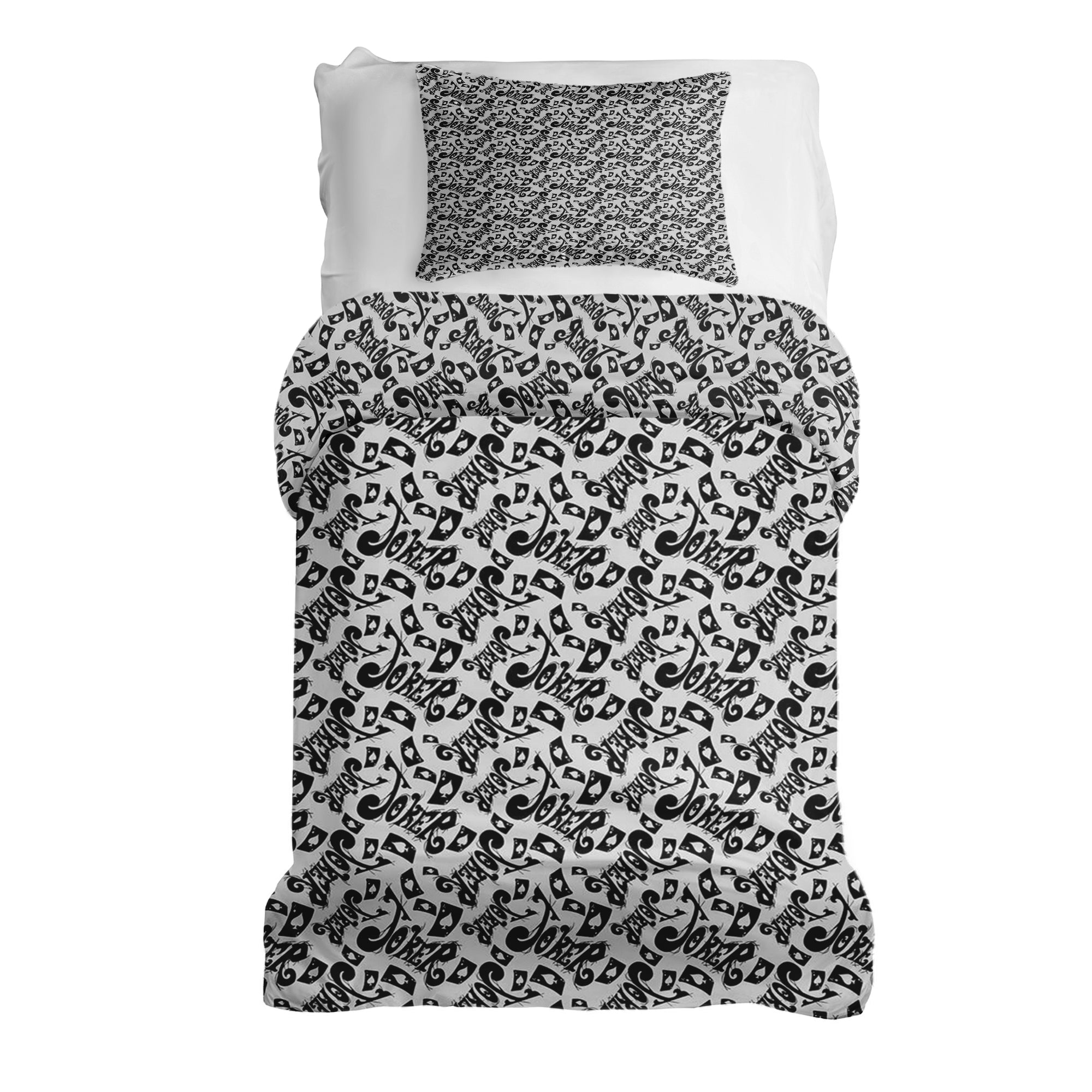 Set di biancheria da letto con coperta terapeutica scritta in nero Joker