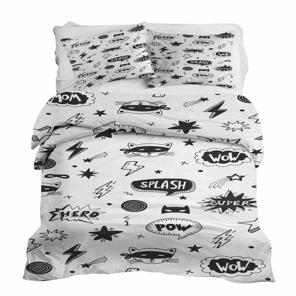 Set di biancheria da letto con coperte terapeutiche bianche con supereroi