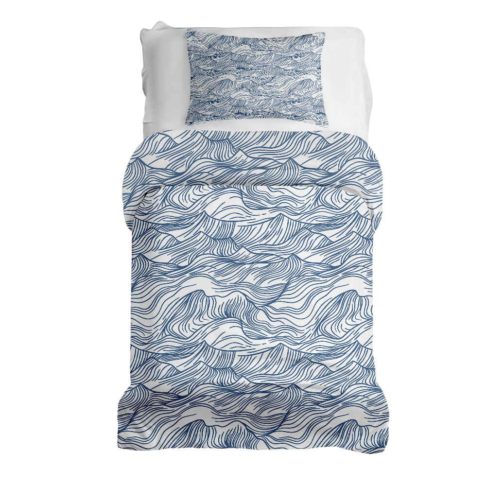 Set di biancheria da letto con coperte terapeutiche onde in blu
