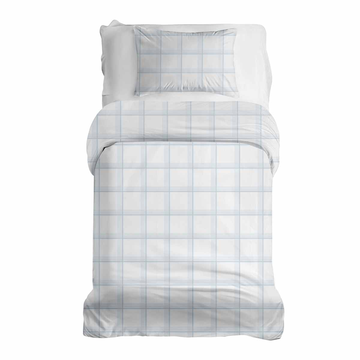 Set di biancheria da letto con coperta terapeutica bianco blu a quadri