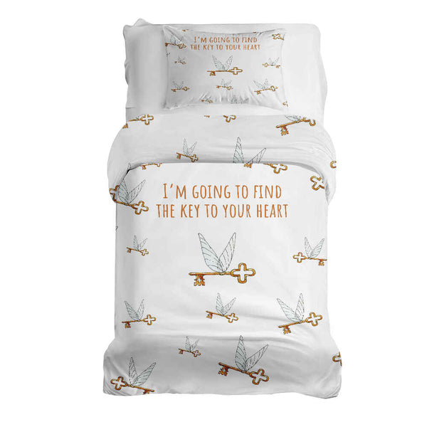 Set di biancheria da letto con coperta terapeutica bianca con chiave volante