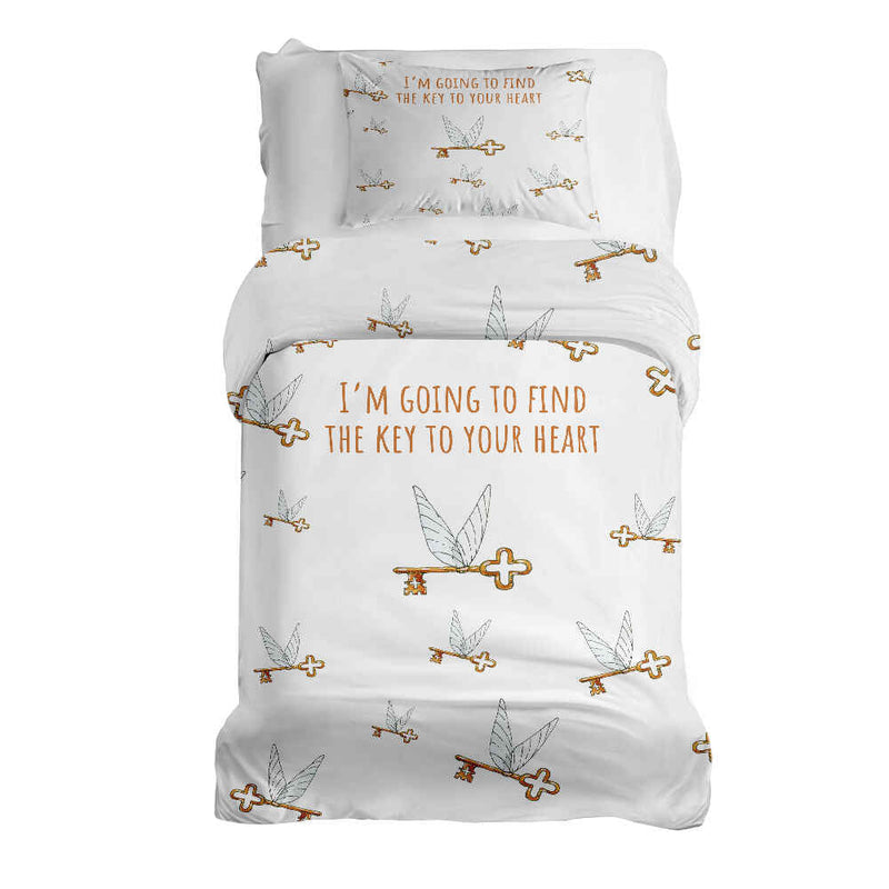 Set di biancheria da letto con coperta terapeutica bianca con chiave volante