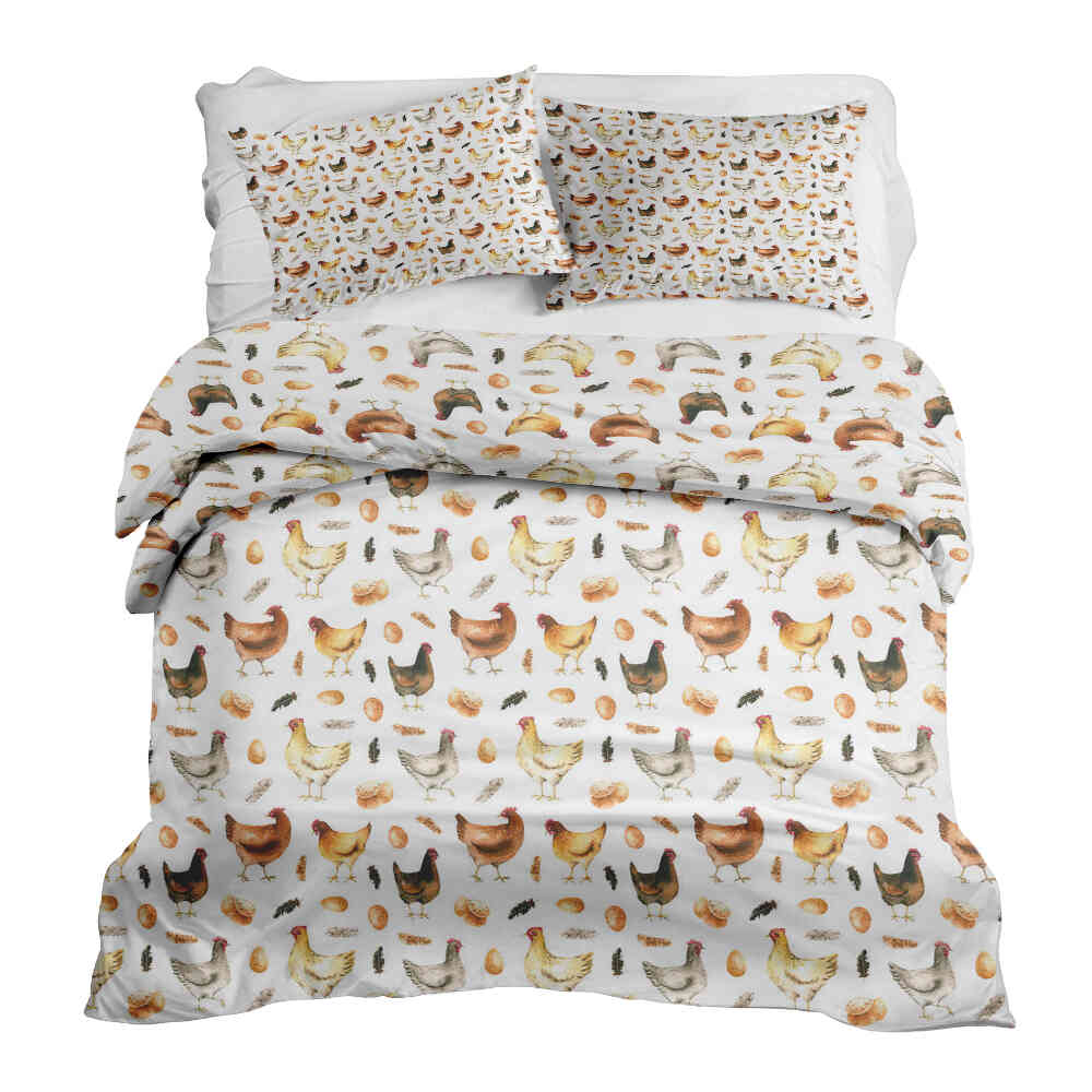Set di biancheria da letto con coperte terapeutiche bianco con galline