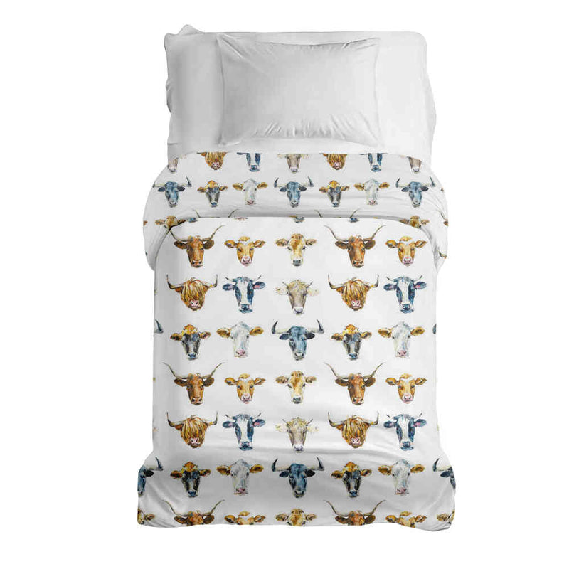 Coperta terapeutica originale - Rivestimento in cotone bianco con teste di toro