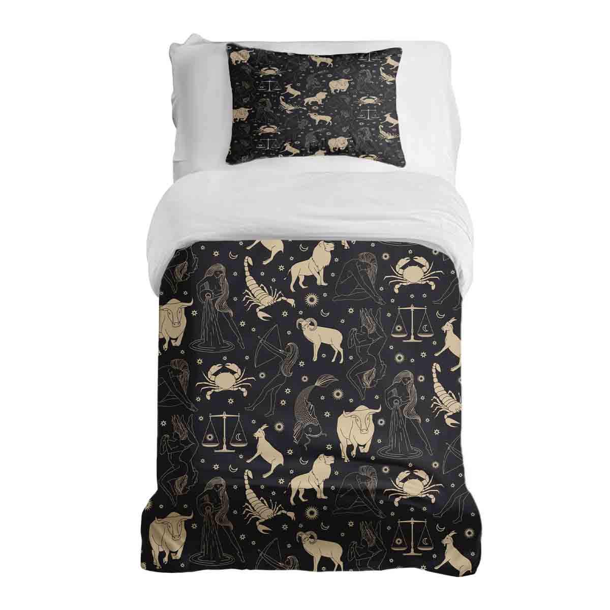 Set di biancheria da letto con coperta terapeutica nero costellazioni