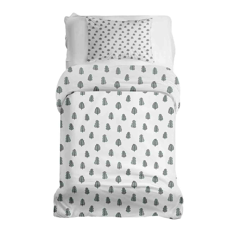 Set di biancheria da letto con coperta terapeutica bianca con alberelli