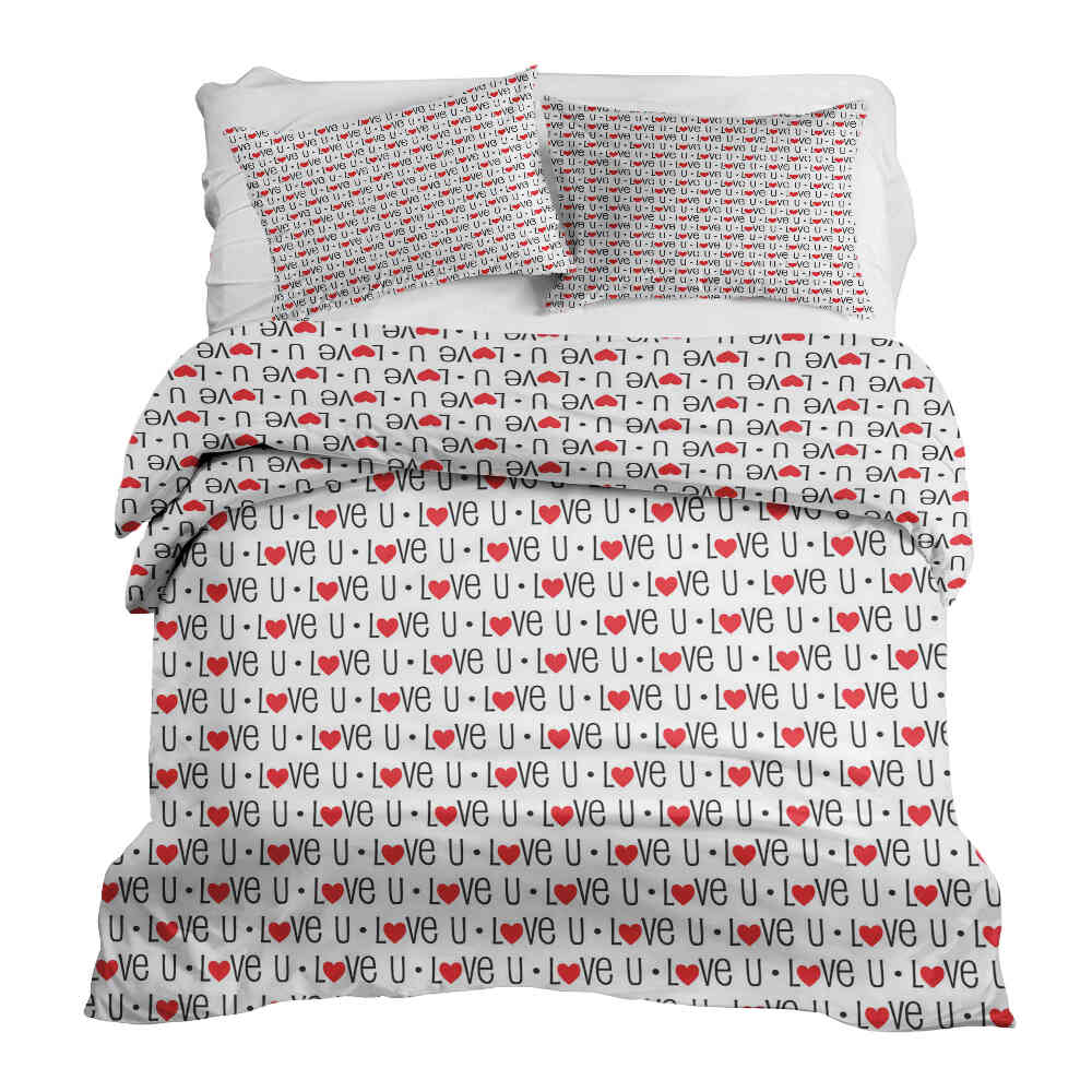 Set di biancheria da letto con coperta terapeutica bianca Love U