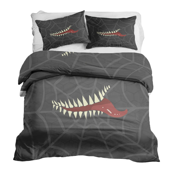 Set di biancheria da letto con coperta terapeutica grigia a ragnatela