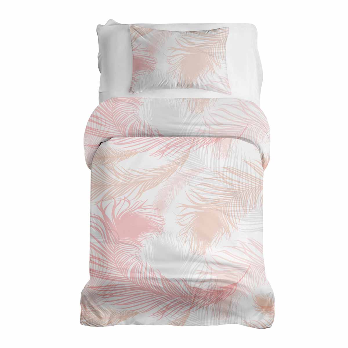Set di biancheria da letto con coperta terapeutica bianca con piume rosa