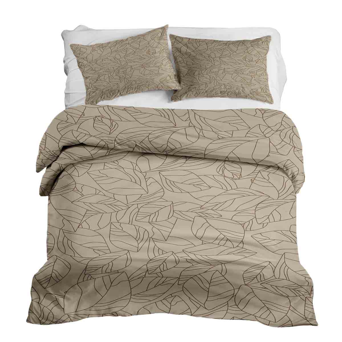 Set di biancheria da letto con coperta terapeutica beige con motivo a foglia nero