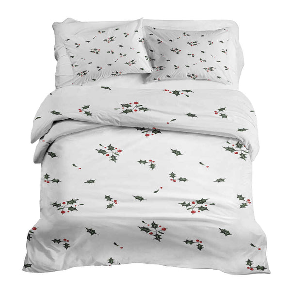 Set di biancheria da letto con coperta terapeutica bianca e rametti di vischio