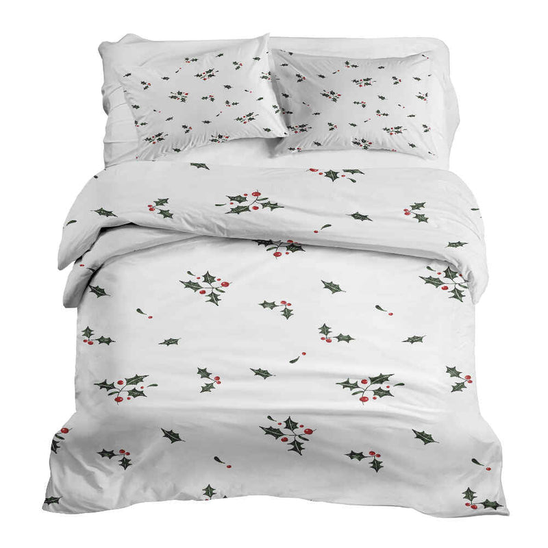 Set di biancheria da letto con coperta terapeutica bianca e rametti di vischio
