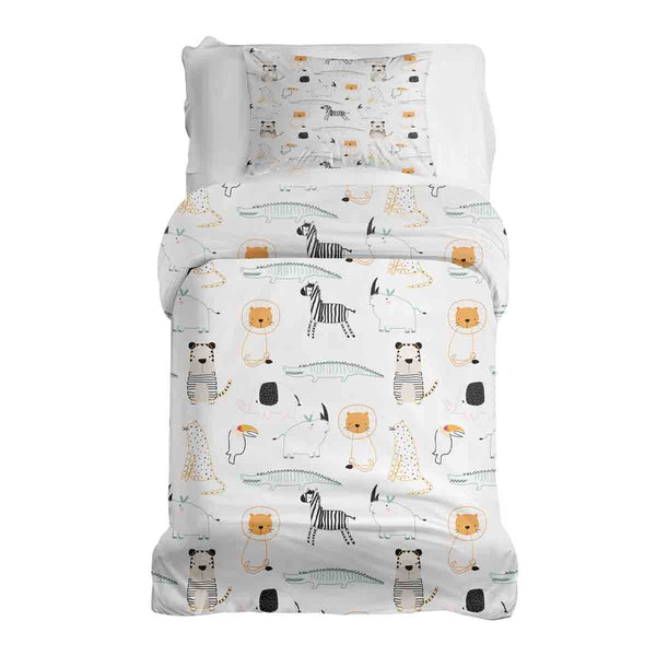 Set di biancheria da letto con coperte terapeutiche bianco con animali dello zoo