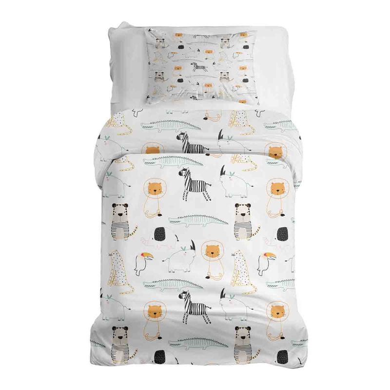 Set di biancheria da letto con coperte terapeutiche bianco con animali dello zoo