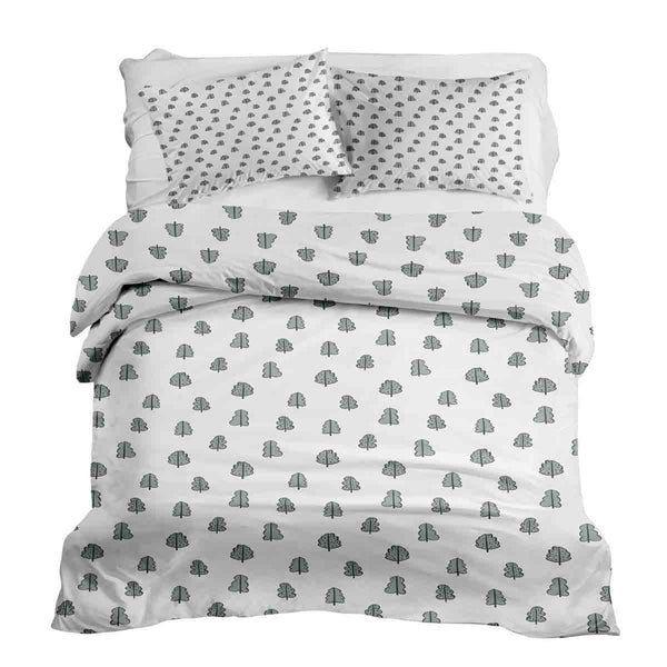 Set di biancheria da letto con coperta terapeutica bianca con alberelli