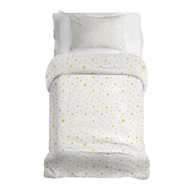 Set di biancheria da letto con coperte terapeutiche bianco con stelle gialle