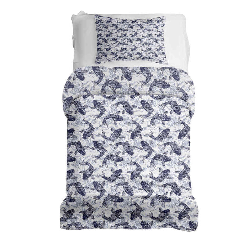 Set di biancheria da letto con coperta terapeutica e carpe koi blu