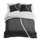 Set di biancheria da letto con coperta terapeutica grigio scuro con strisce bianche