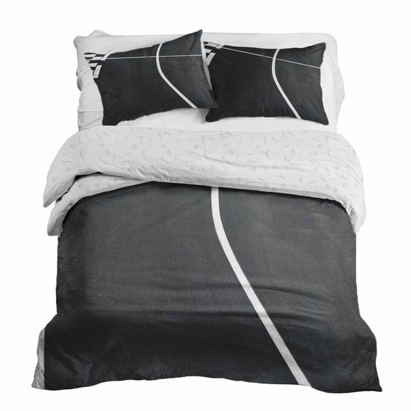 Set di biancheria da letto con coperta terapeutica grigio scuro con strisce bianche