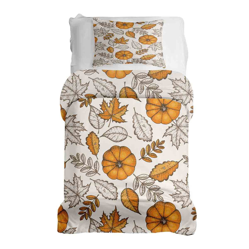 Set di biancheria da letto con coperta terapeutica bianca con foglia e zucca