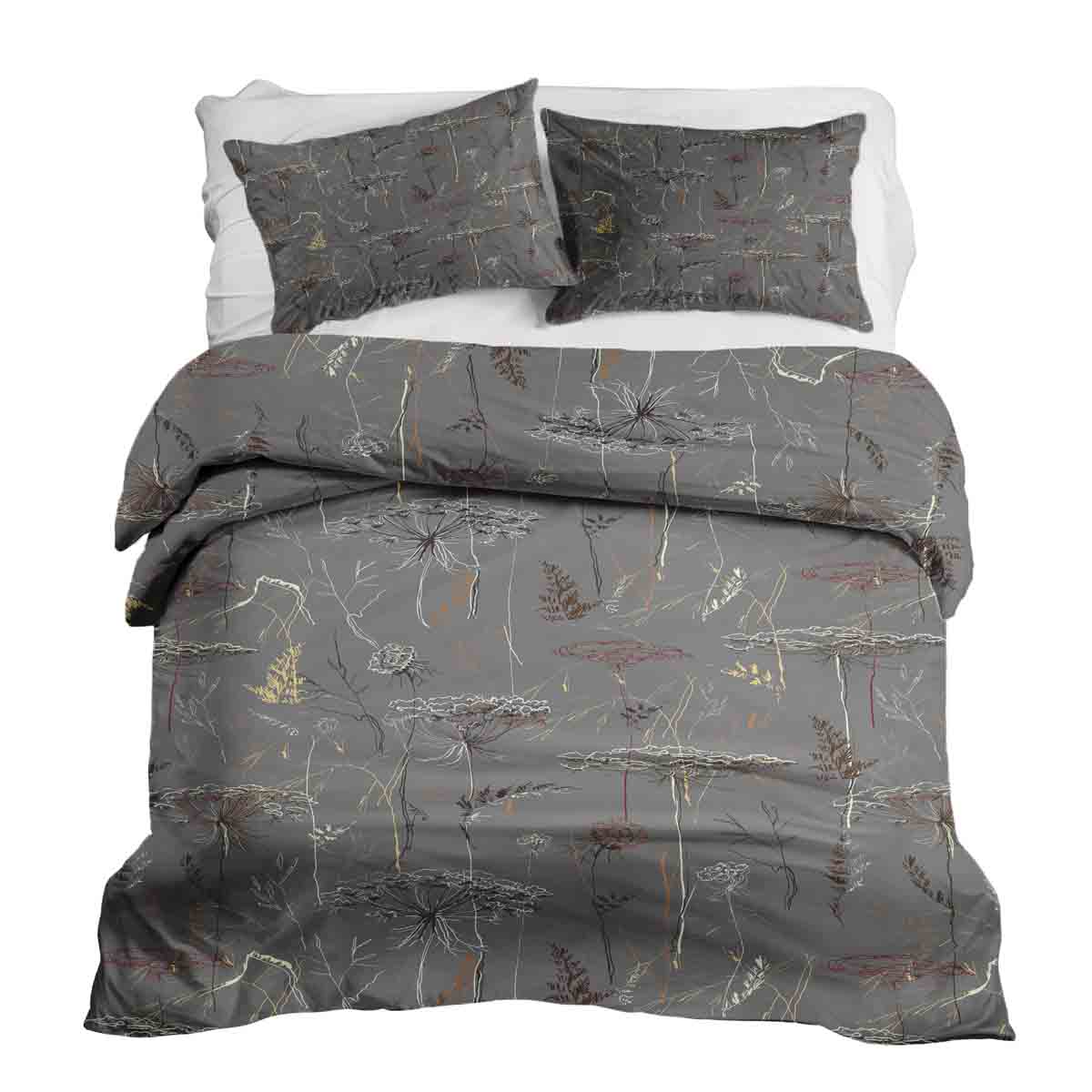 Set di biancheria da letto con coperte terapeutiche grigio con piante dorate