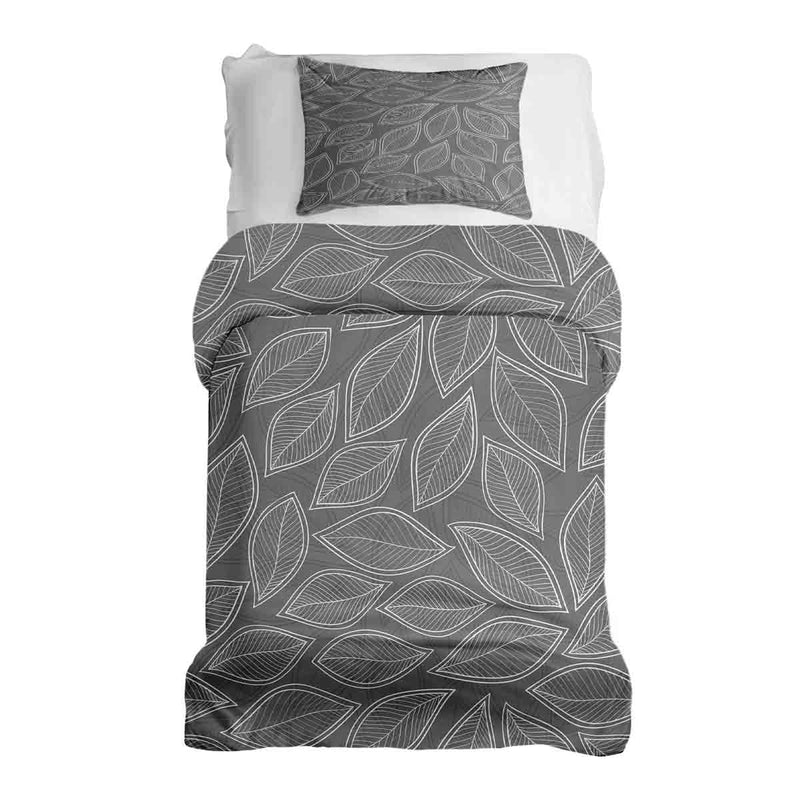 Set di biancheria da letto con coperte terapeutiche grigie con foglie di palma bianche