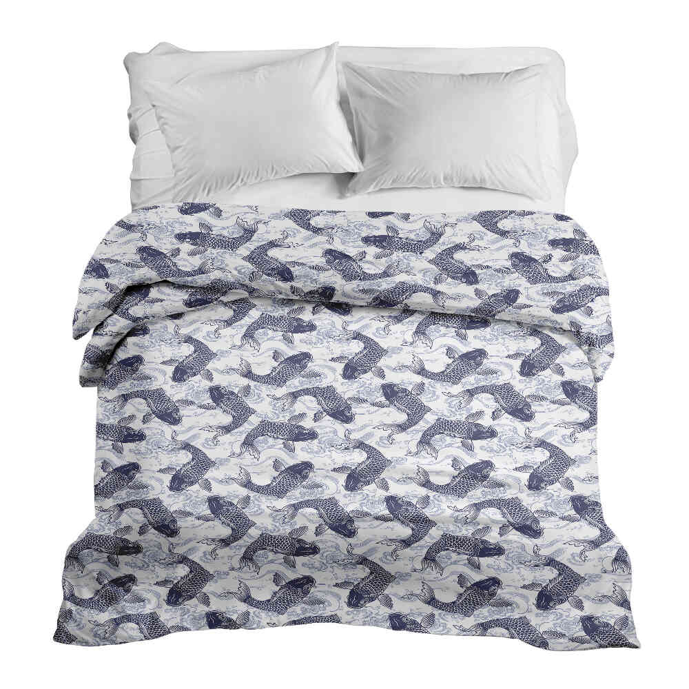 Coperta terapeutica originale - Rivestimento in cotone con carpe koi blu