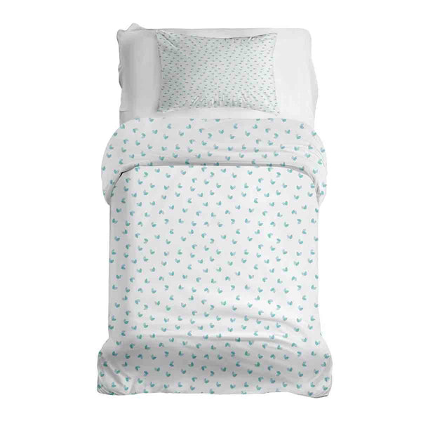 Set di biancheria da letto con coperta terapeutica bianca con cuoricini blu