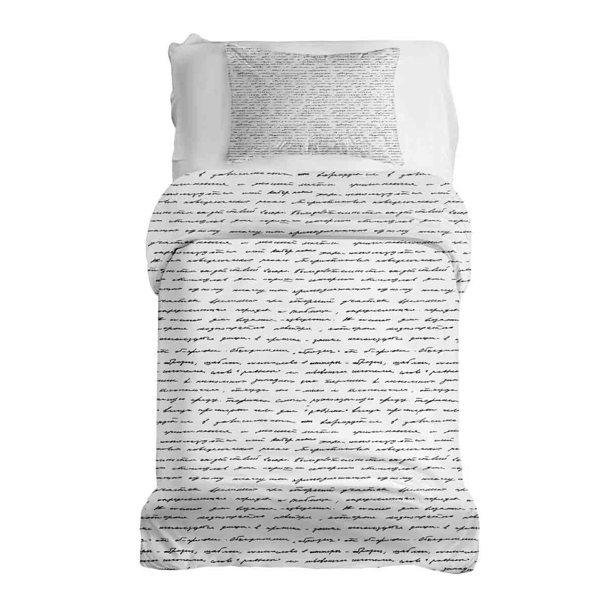Set di biancheria da letto con coperta terapeutica bianca con scritta