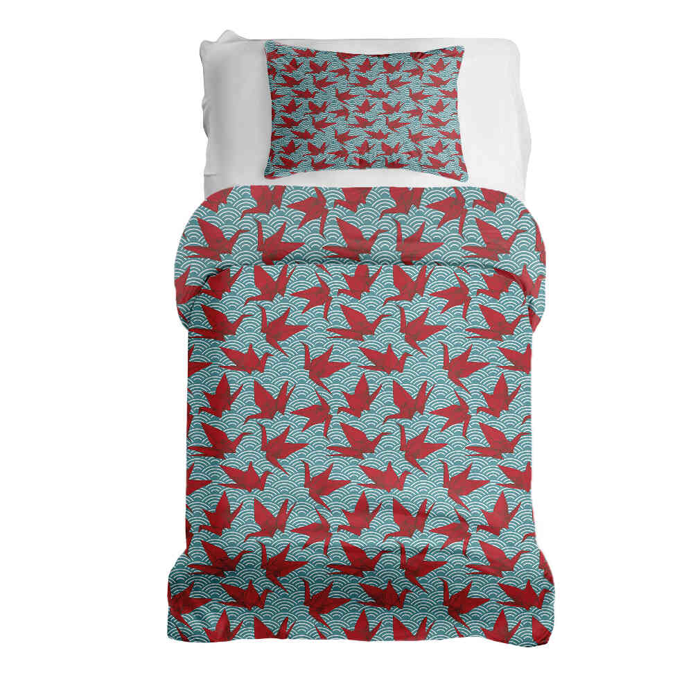 Set di biancheria da letto con coperta terapeutica rosso origami