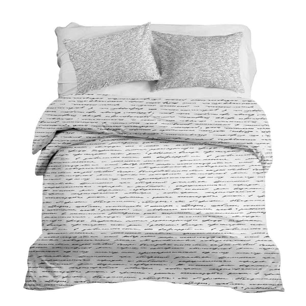 Set di biancheria da letto con coperta terapeutica bianca con scritta