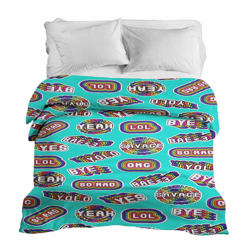 Coperta terapeutica originale - Rivestimento in cotone turchese con scritte