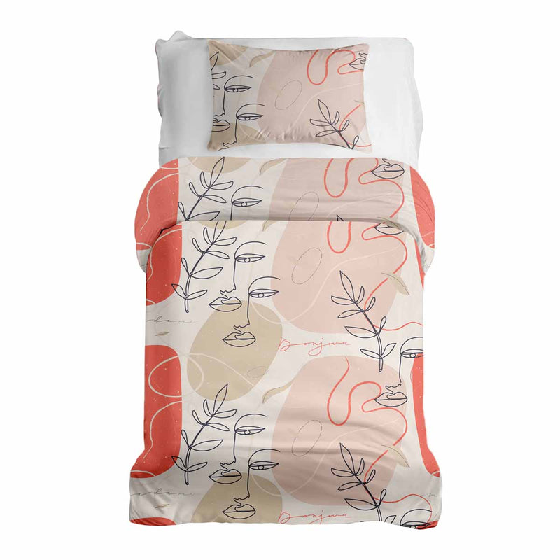 Set di biancheria da letto con coperta terapeutica beige con volto astratto