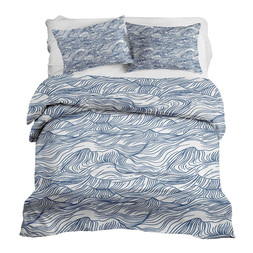 Set di biancheria da letto con coperte terapeutiche onde in blu
