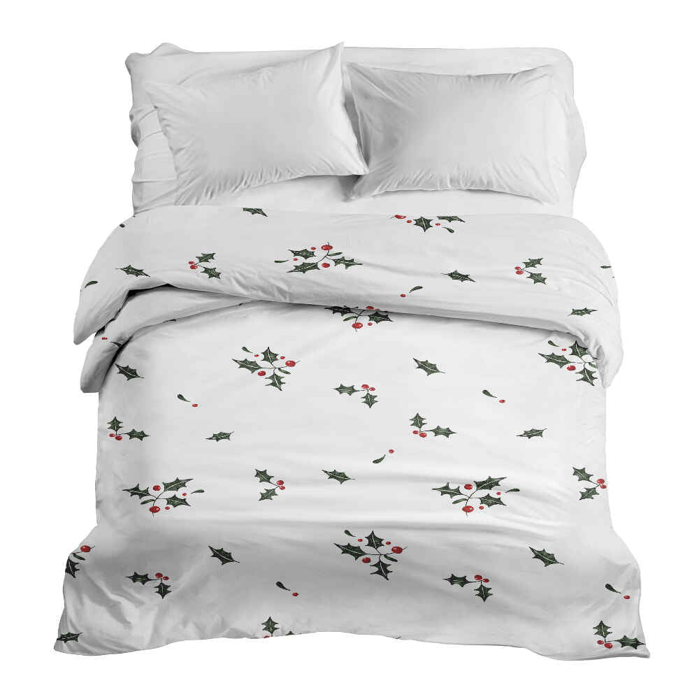 Coperta terapeutica originale - Rivestimento in cotone bianco con rami di vischio