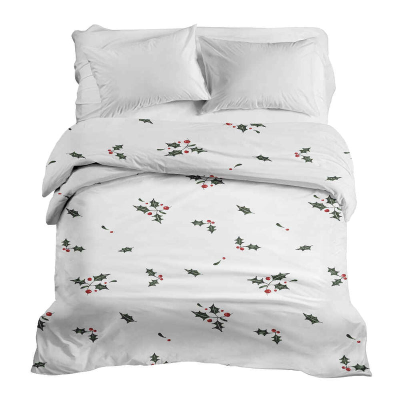 Coperta terapeutica originale - Rivestimento in cotone bianco con rami di vischio