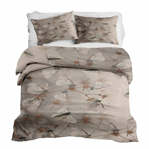 Set di biancheria da letto beige con coperte terapeutiche e tarme