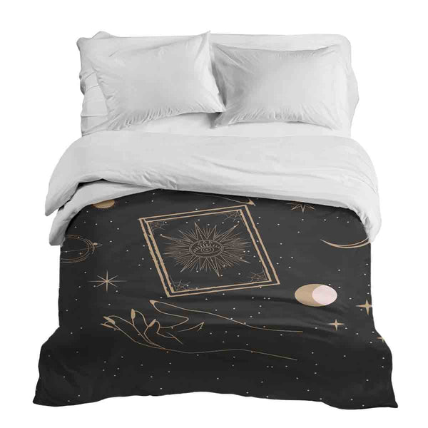 Coperta terapeutica originale - Rivestimento in cotone nero con sole, luna e stelle