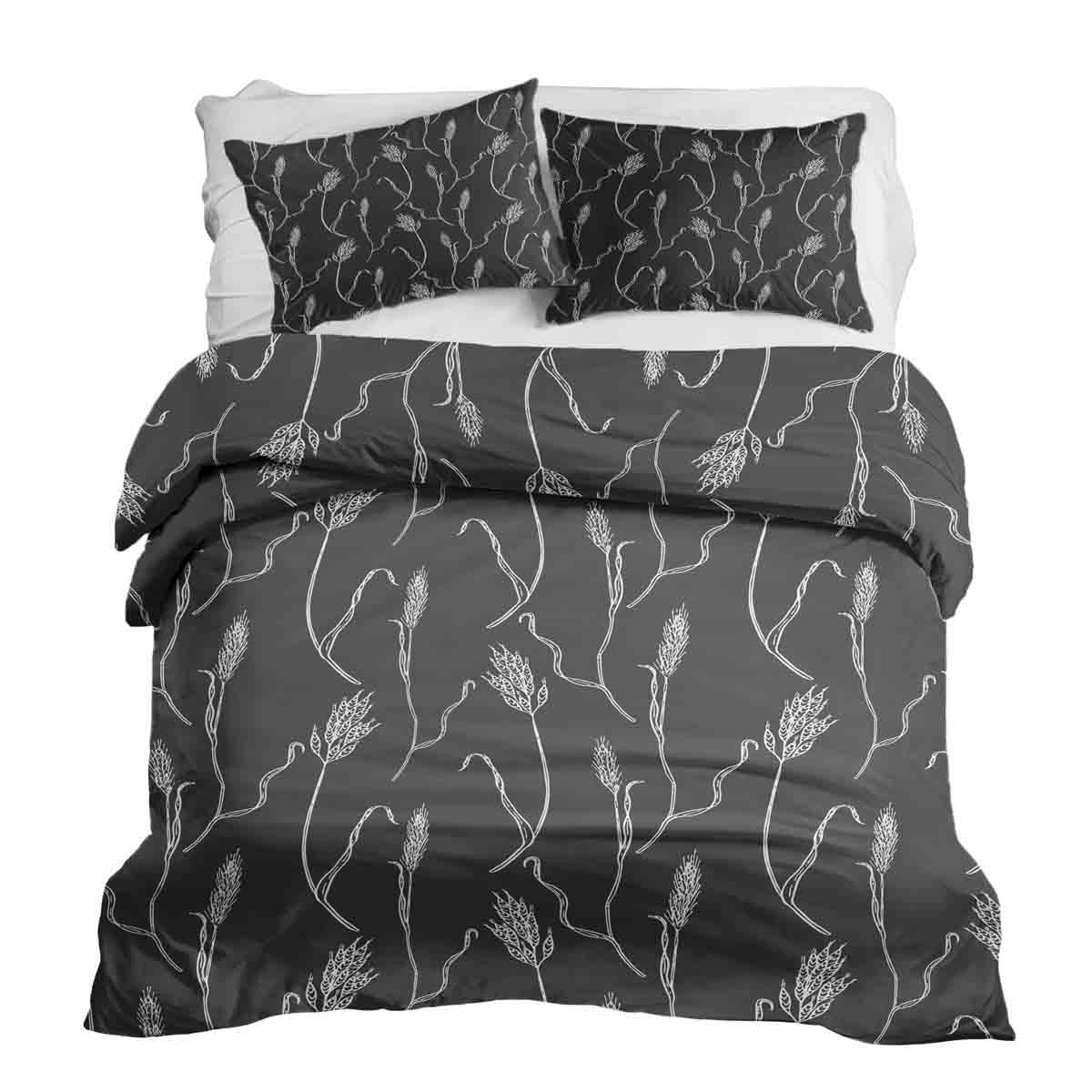 Set di biancheria da letto con coperte terapeutiche grigio scuro con rami bianchi